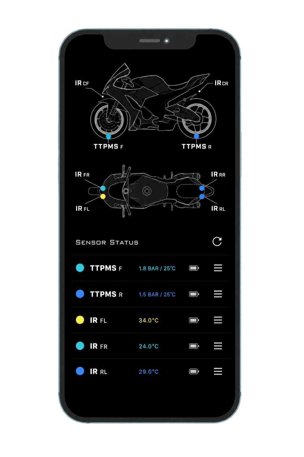Pair your sensors — Quasar app sensor status screen