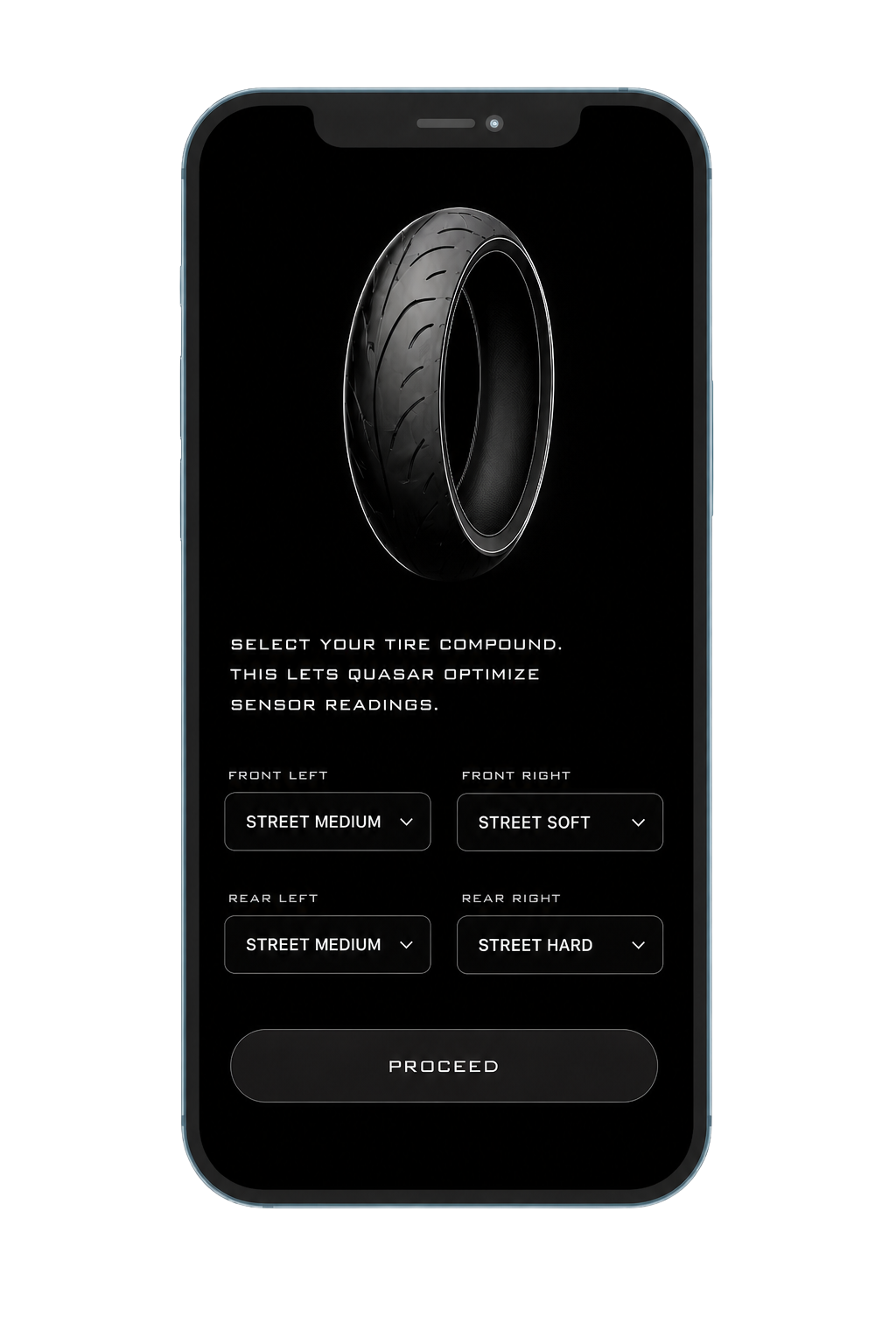 Set your tires — Quasar app tire compound selection